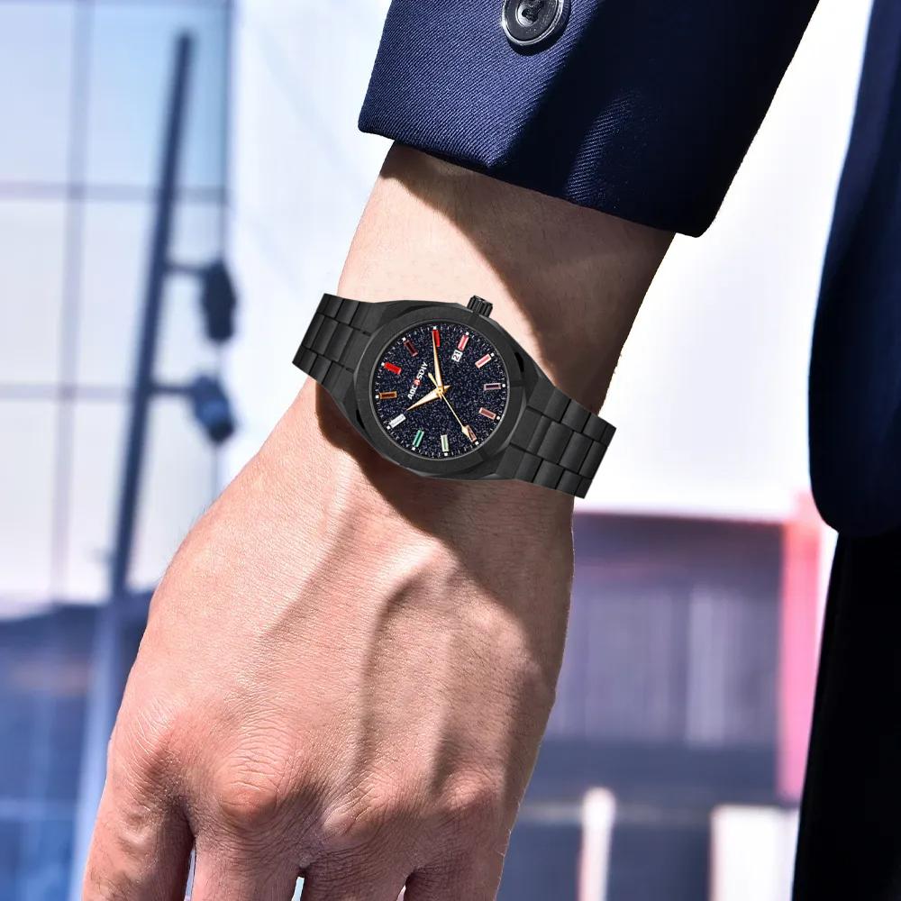 AOCASDIY Luxury Business Men Watches Stainless Steel Quartz Wristwatches Auto Date Male Clock with Luminous Hands