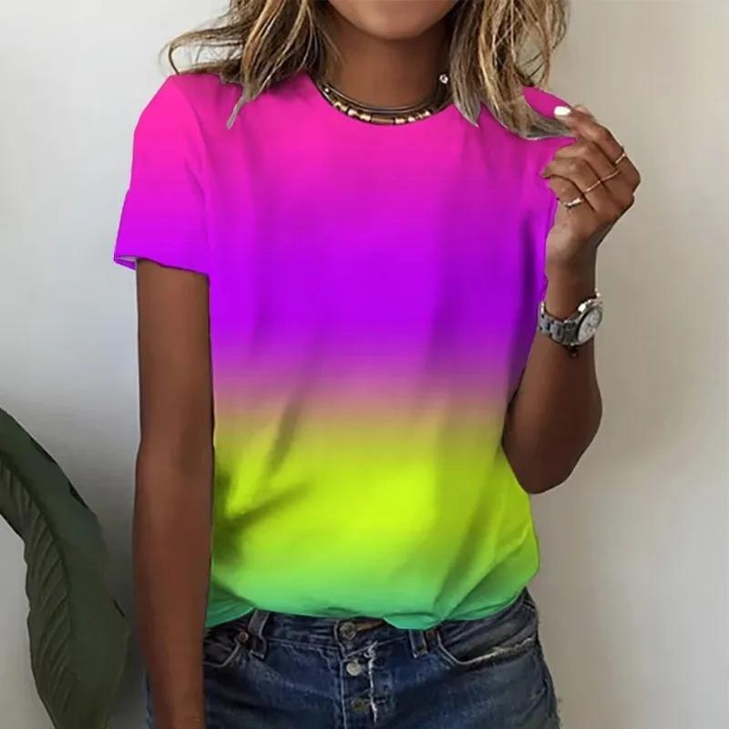 Summer Color Women's T-Shirt, 3D Floral Print, O-Neck Short Sleeve, Fashionable and Simple, Plus Size Women's Y2K Clothing