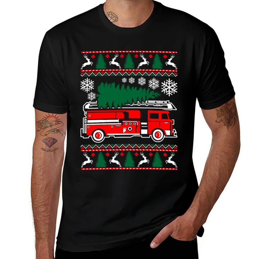 Merry Firefighter Ugly Christmas Sweater Funny Tshirt Tshirt Simple Casual Short Sleeve Cotton Tshirt