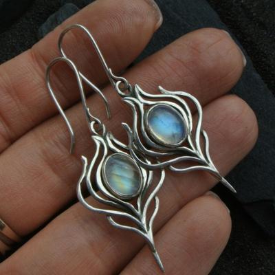 1 Par de Pendientes Colgantes Sencillos Antiguos de Piedra Lunar Artificial Tallados por Artesano, Pendientes Colgantes con Gancho Estilo Bohemio para Mujer