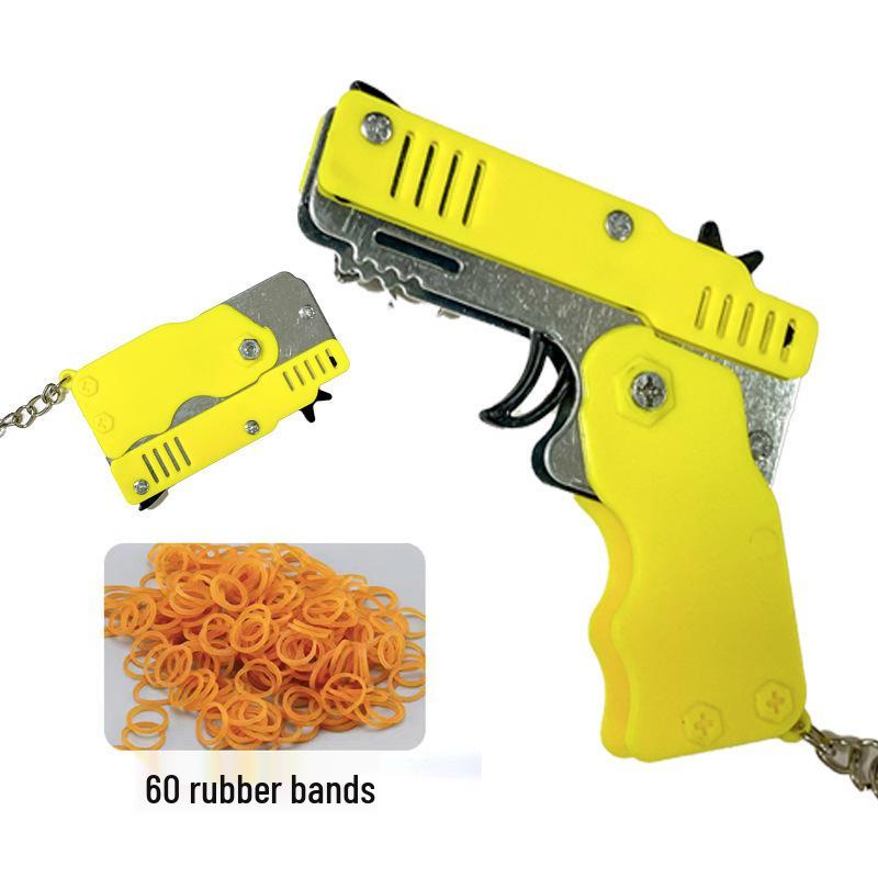 Folding Alloy Rubber Band Gun Toy Keychain for Kids