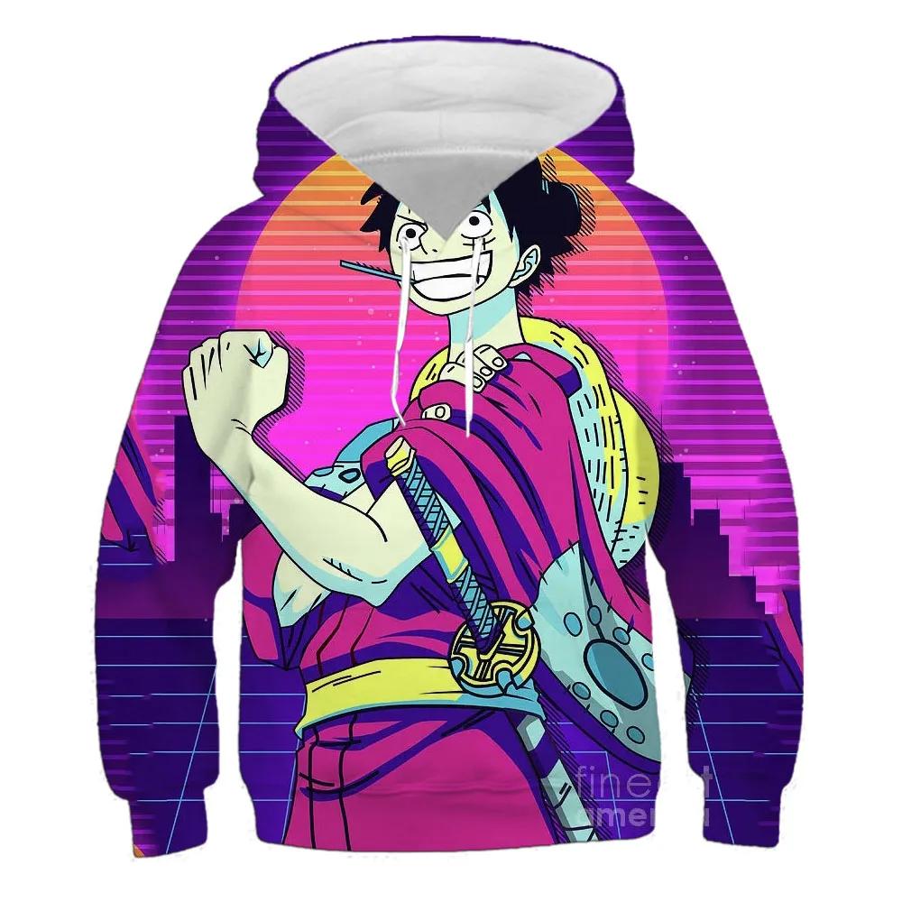 3d Printed Pirate King One Piece Hoodie Lufei Children's Cartoon Hoodie Pullover Long Sleeve Children's Cartoon Street Cool tops