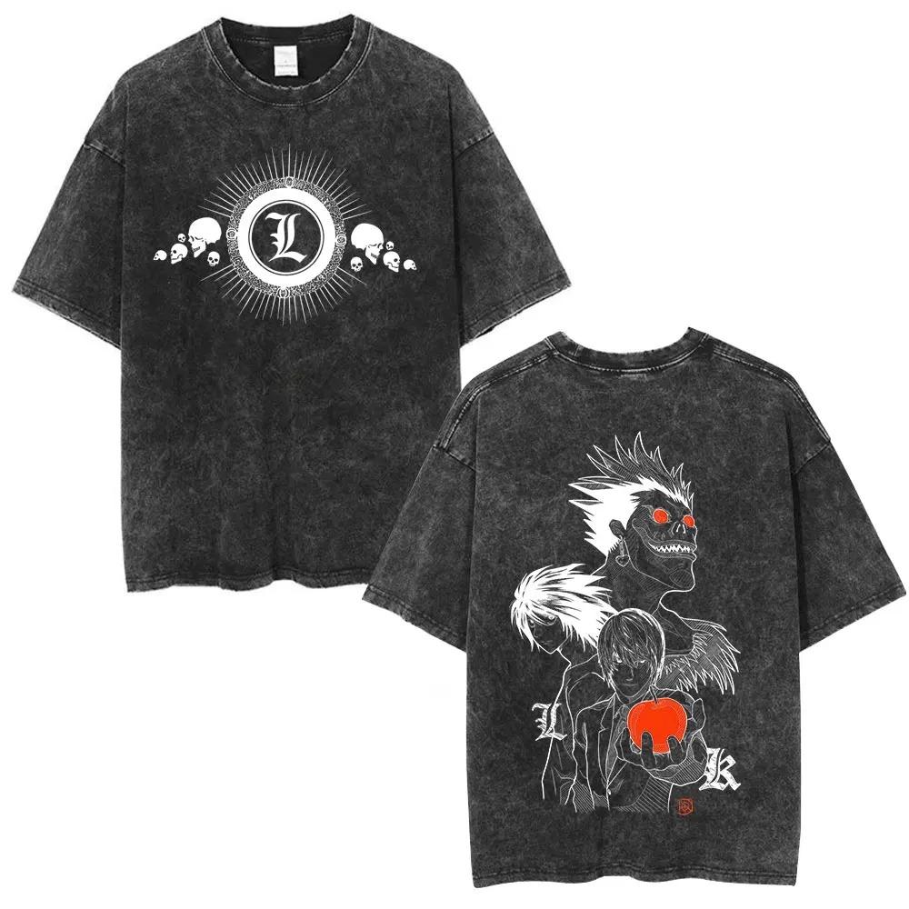 Death Note Ryuk Yagami Light Vintage Washed T Shirt Oversized Women Men Cotton Tshirt Fashion Short Sleeve Tshirts Streetwear