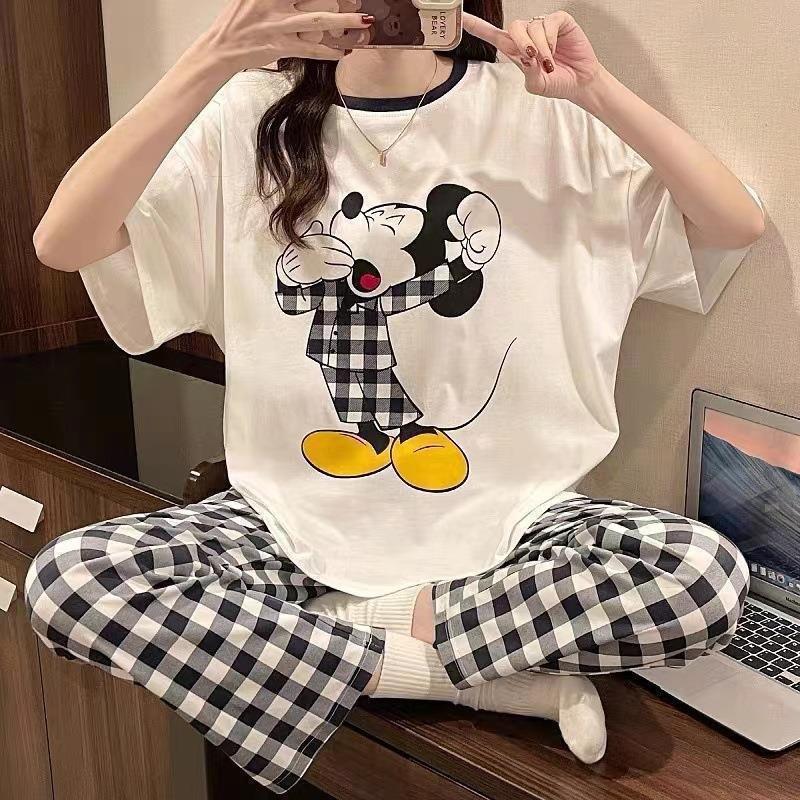 Pajamas women's short-sleeved trousers summer cartoon cute 2 new cartoon spring and summer loungewear suit can be worn outside