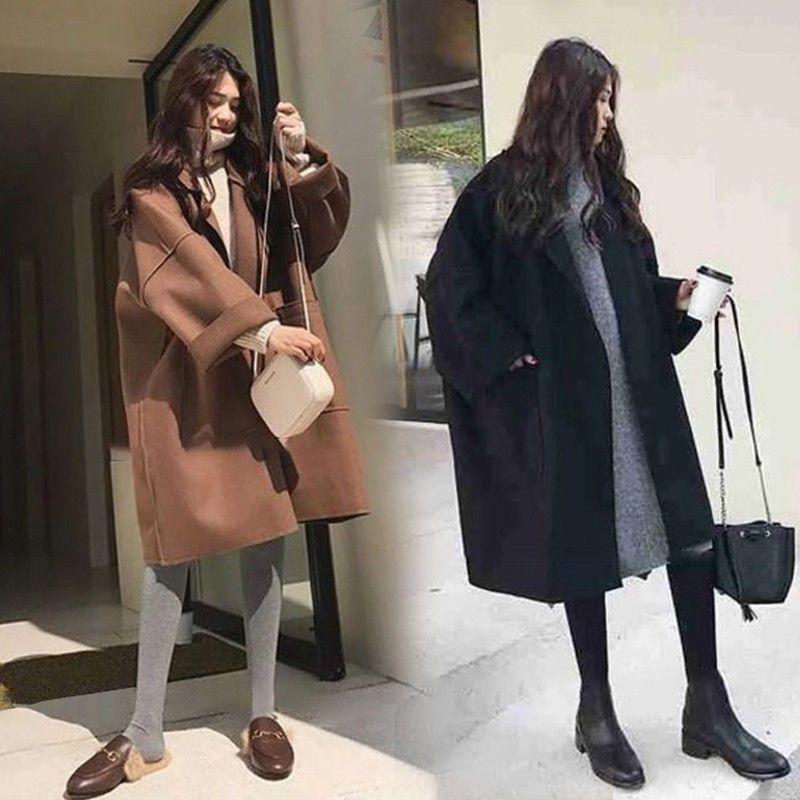 Autumn and Winter Plus Size Women's Woolen Coat Women's Korean Version Loose Medium Long Windbreaker Thick Coat