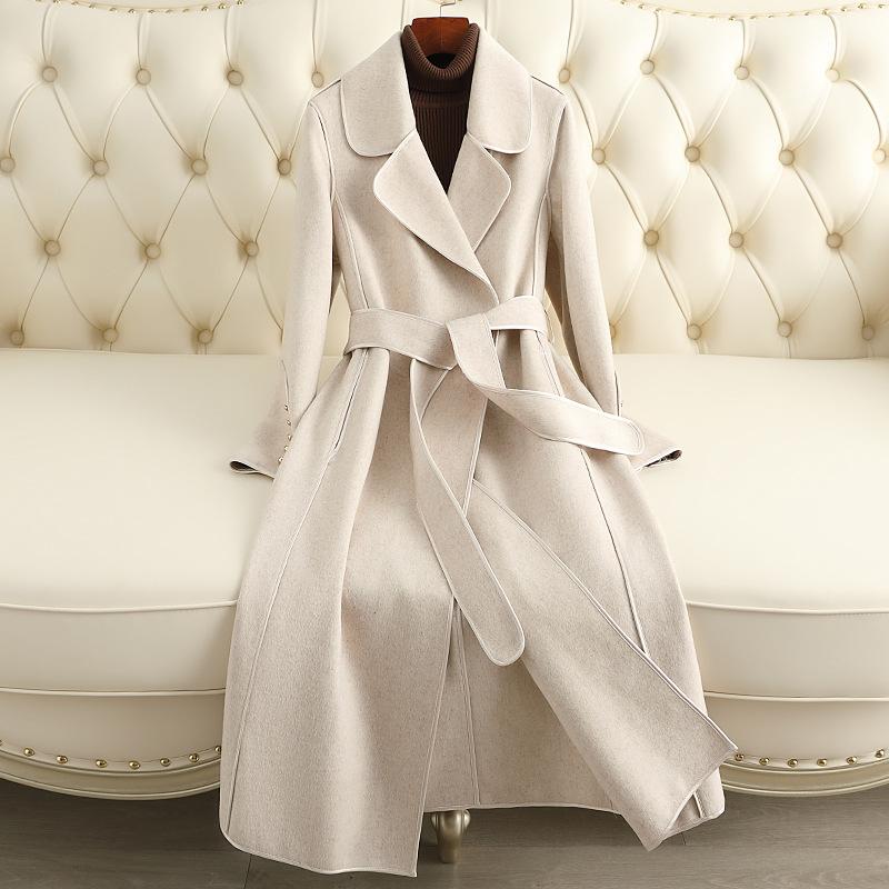 Double-sided cashmere coat women's long over-knee slim-fitting and thin autumn and winter new temperament mother woolen coat