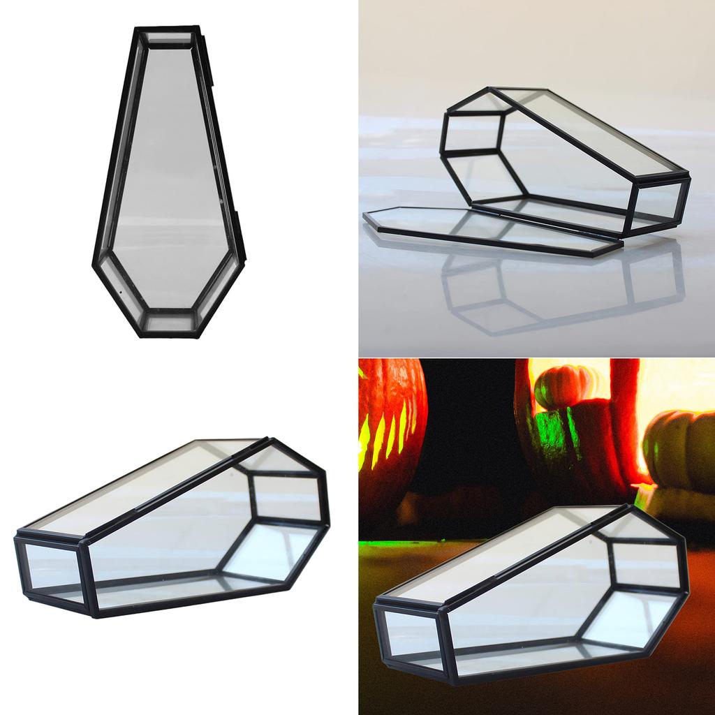 Vintage Black Glass Coffin Box Chic Glass Vampire Coffin Jewelry Box with Retro Designs for Collectors Display