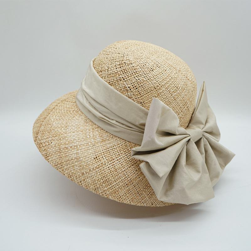French Retro Elegant Bow Treasure Grass Bell-Shaped Basin Hat Female Summer Celebrity Woven Straw Hat Sun Protection Shade Beach