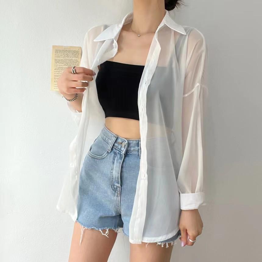 8 Colors Shirts Women Sheer Thin Chic Summer Simple Solid Sun-proof Temper Fashion Baggy All-match Basic Korean Style Clothes