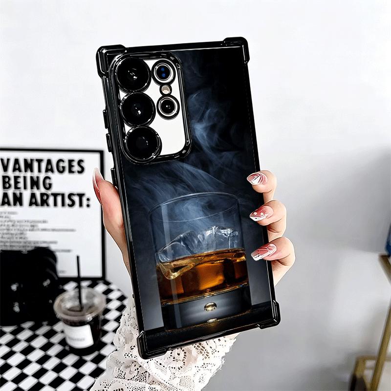Cigar Whiskey Ice Drink Plating Phone Case For Samsung Galaxy S24 S25 FE S26 Edge S23 Ultra S22 S21 Plus S20 Anti-Fall Airabag C