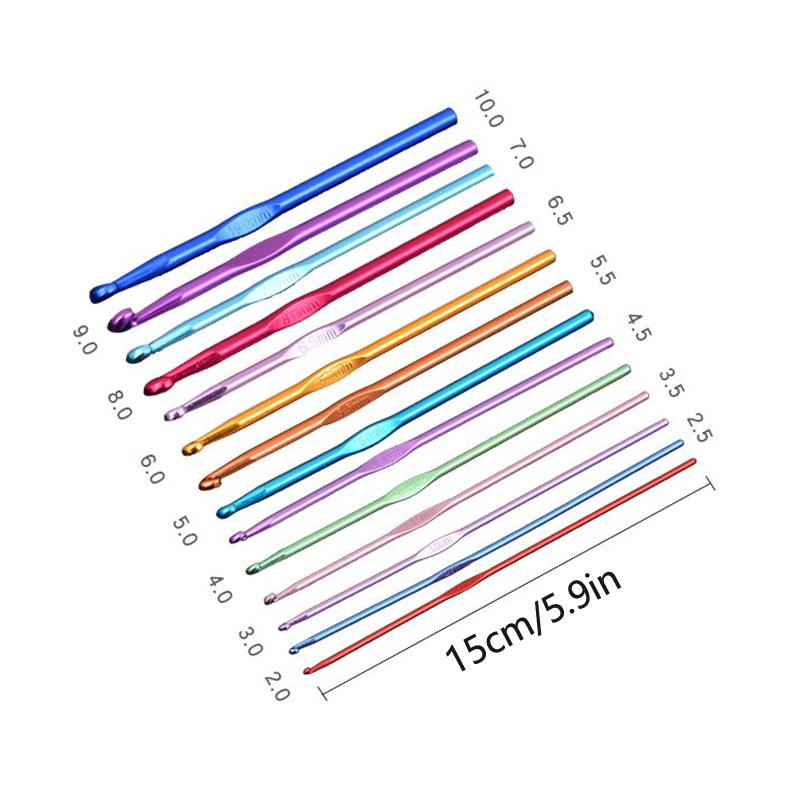 14PCs Colorful Alumina Single-Head Crochet Knitting Tool Sweater Needle Weaving Hook Needle Set