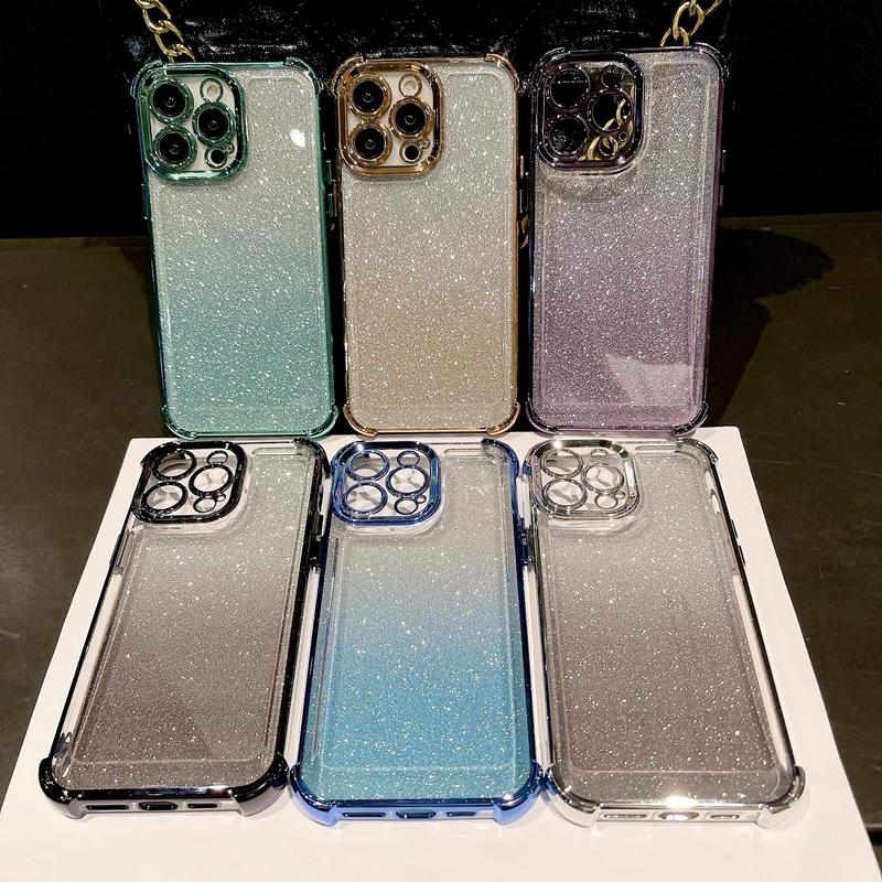 Luxury Electroplated Gradient Glitter Phone Case For iPhone 16 Pro Max 15 14 13 12 11 Plus X XR XS Soft Shockproof Bumper Cover