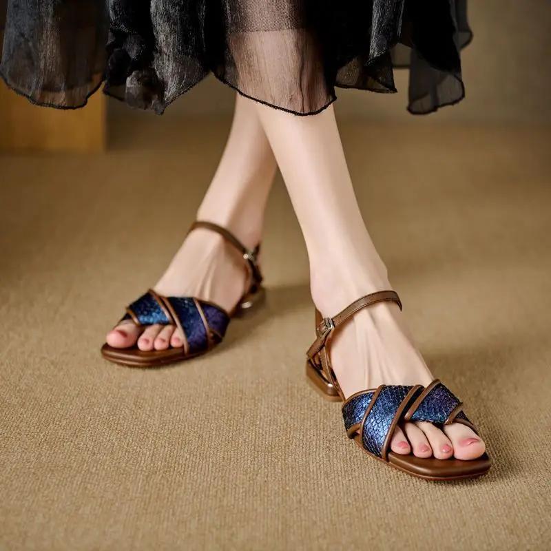 Fashion Buckles Square Toe Women's Sandals Comfort Summer Shoe Sale Original Luxury Designer Korea Casual Daily 2025 Vip On Ladies Shoes