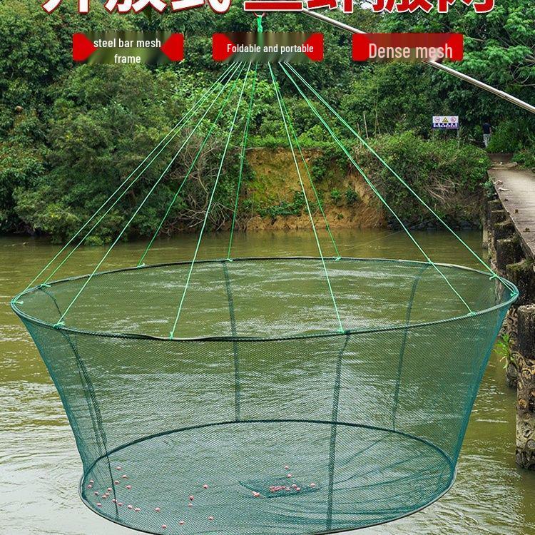 Collapsible Round Fishing Cage: Shrimp, Fish, Lobster Net with Single-Hand Throw Design