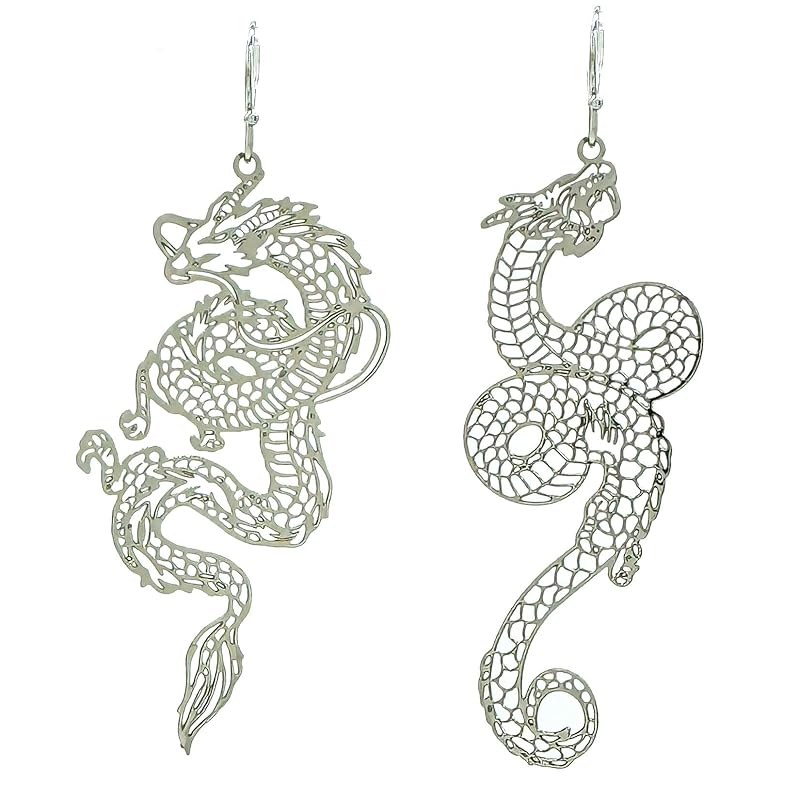 

[Jewelry Shop M] men s ladies earrings hook Japanese pattern dragon asymmetry watermark plate accessories Compatible with metal allergies made in