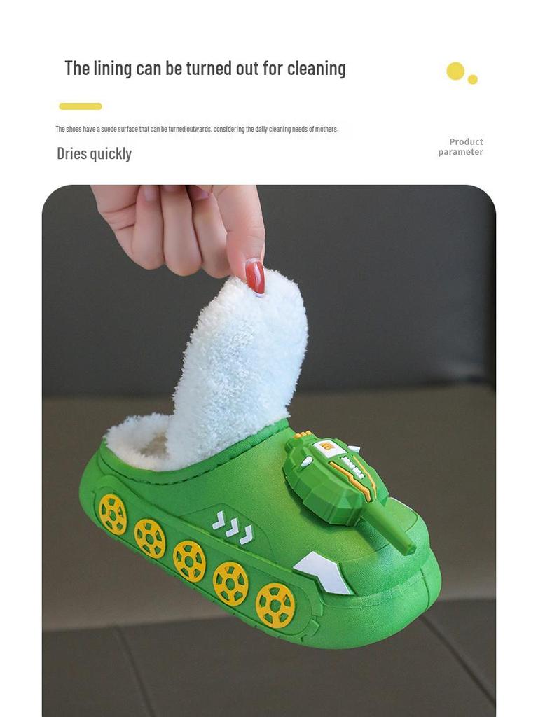 Children's Cute Cartoon Tank Rocket Velvet Warm Winter Slippers