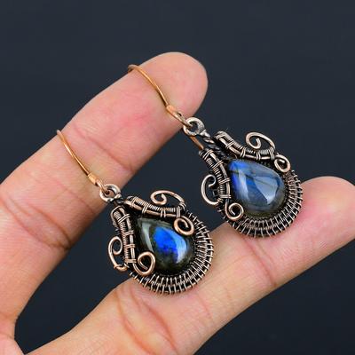 Bellissimi orecchini fatti a mano avvolti in filo di rame puro con pietra preziosa labradorite, regalo per lei