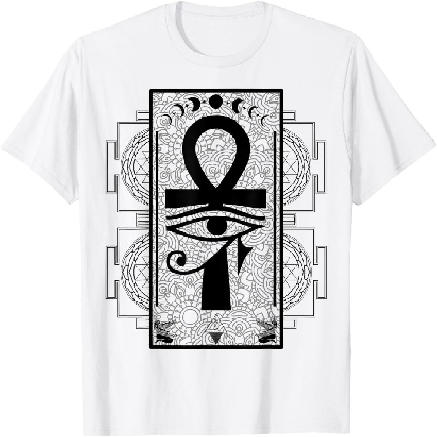 

Sacred Geometry Egyptian Ankh Eye Of Horus Art T-Shirt XXXXXL білий