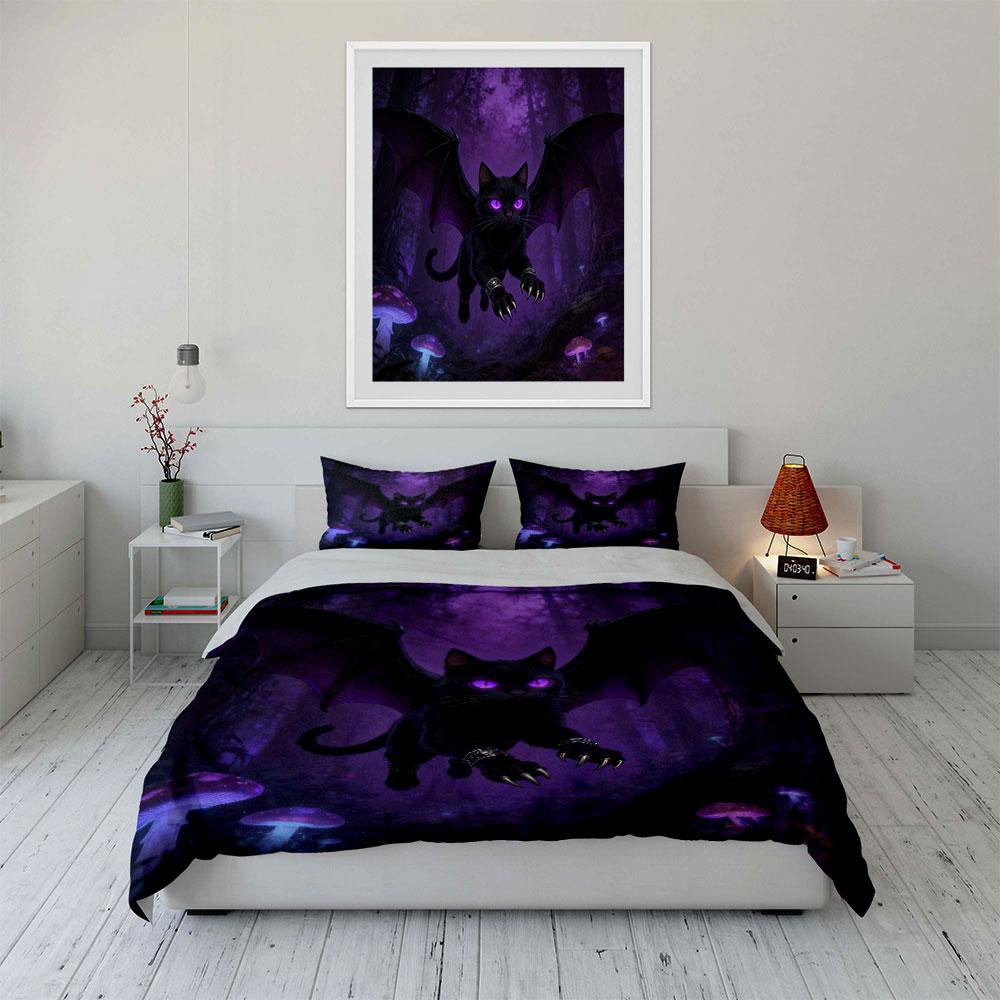 Fantasy Cat Decor Set Forest Soft Comfortable Duvet Cover Bedding Set Included 1*Duvet Cover & 2*Pillowcases, Gift
