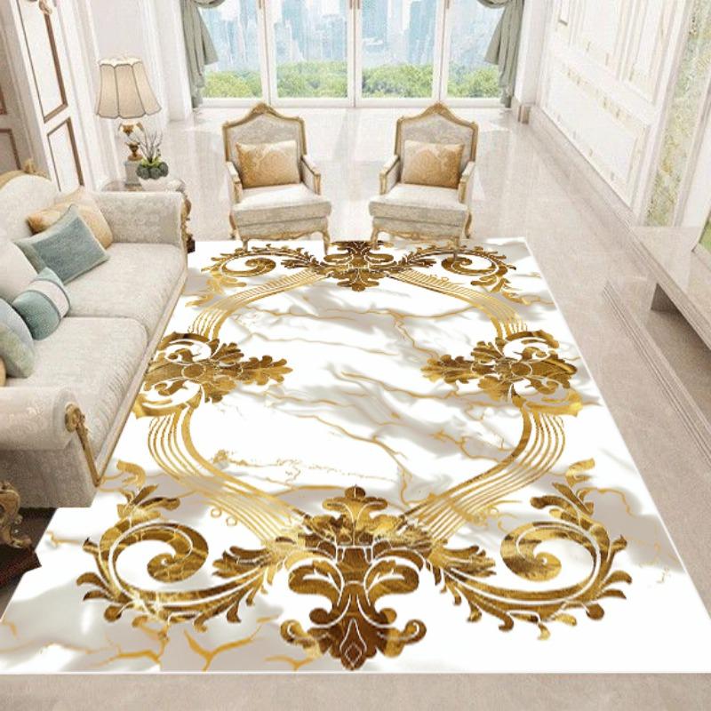 Luxury European Style Carpets Living Room Sofa Side Rugs Home Decoration Soft Golden Carpet Bedroom Cloakroom Hallway Floor Mat