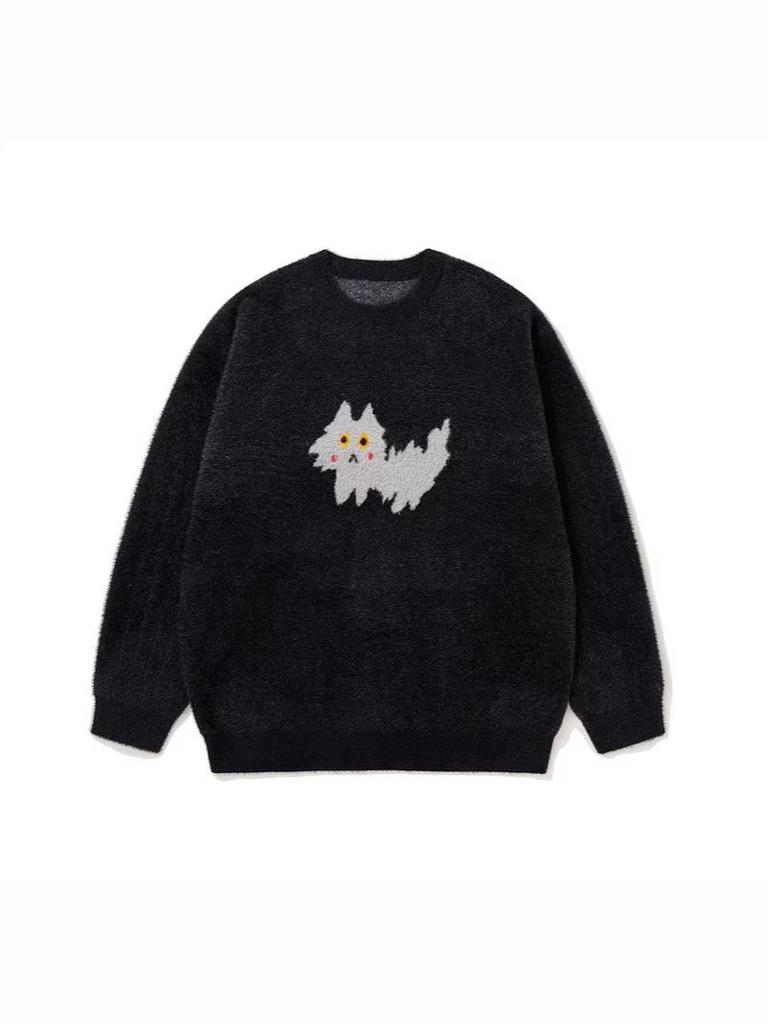 Trendy Unisex Cute Cat Pattern Soft Fluffy Knit Sweater - Warm Round Neck Long Sleeve for Couples