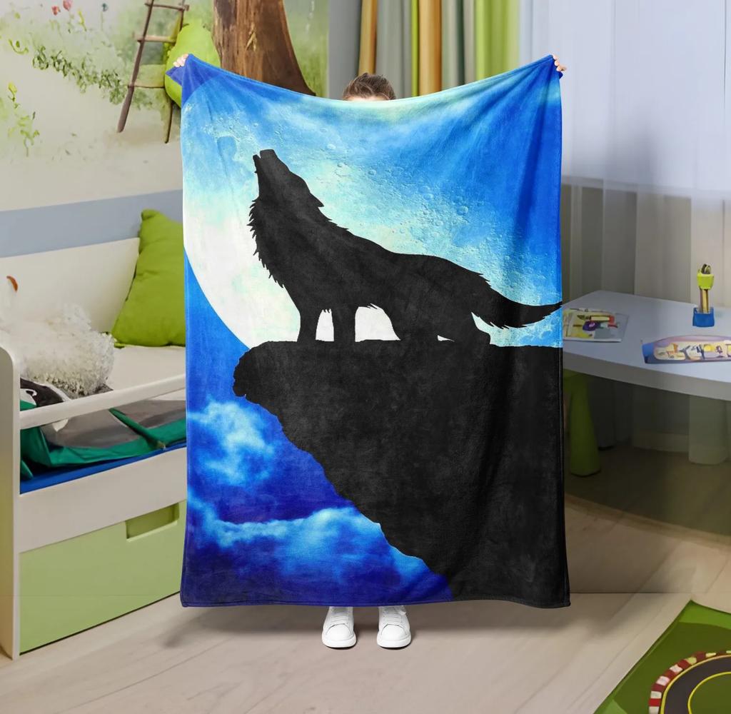 1PC Throw Cute Dinosaur Animals Theme Flannel Blanket Soft Thin Blankets Wolfs Art for Sofa Bed Car Camp Wild Animals Theme Gift