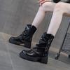 Autumn and winter new versatile casual leather boots thick-soled heightening small stacking boots velvet warm solid color women's boots