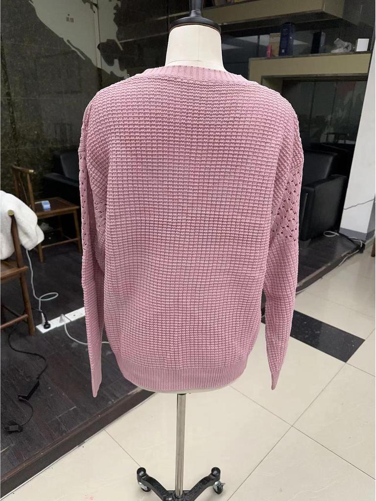 Auf Lager: Europäisch-amerikanischer Stil Einfarbig Jacquard Lochmuster Gespleißt Rundhals Elegant Damen Wollpullover 2022