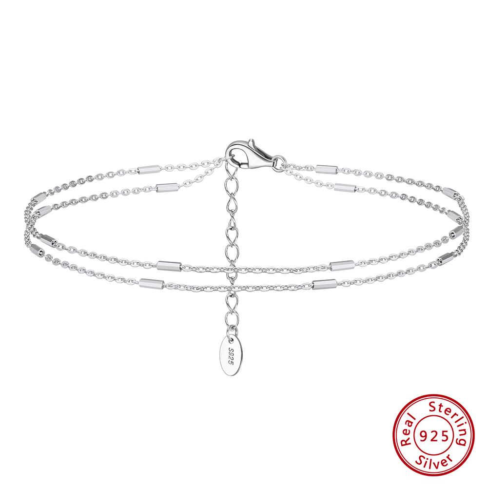 ORSA JEWELS S925 Silver Ankle Bracelet Summer Cable Chain Anklet Layered Dainty Cute Adjustable Beach Foot Jewelry SA35