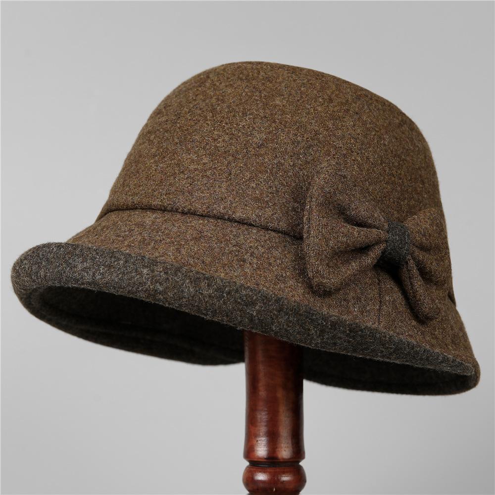 

Curling Basin Hat Women S Season Elegant Mother Fisherman Hat Simple Bow Thermal Hat M（56-58cm） темно-коричневого кольору