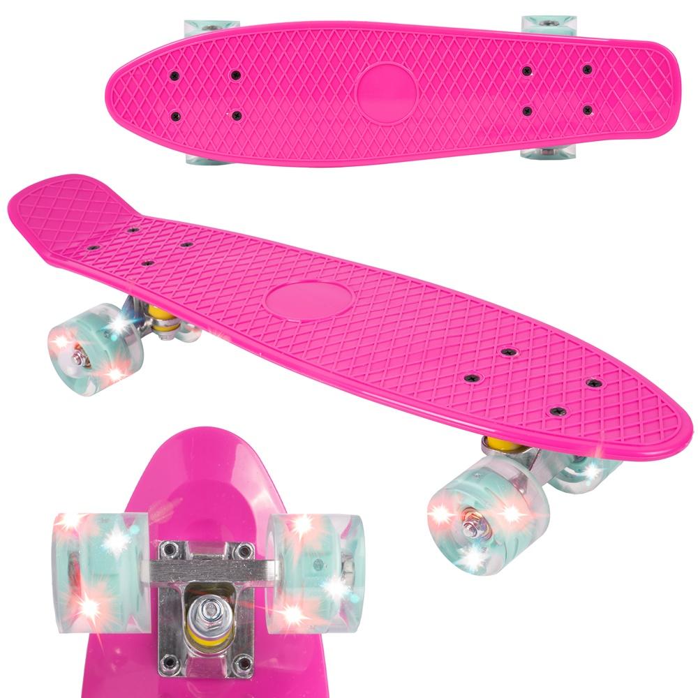 Ružový LED Skateboard Cruiser so žiariacimi RGB kolesami