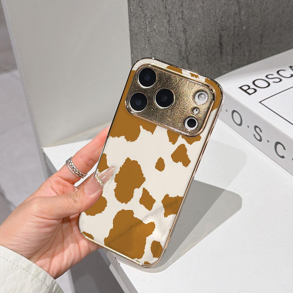 

Lucky Start Phone Case For iPhone 17 16 15 14 13 12 11 Pro Max 16E Gold Electroplated glass shell Brown Beige Abstract Animal Cover IPHONE11PRO