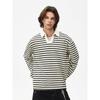 Blaexit American Retro Old Money Style V-Neck Striped Polo Shirt for Men, Loose and Casual with a High-End Feel, Long-Sleeved Top