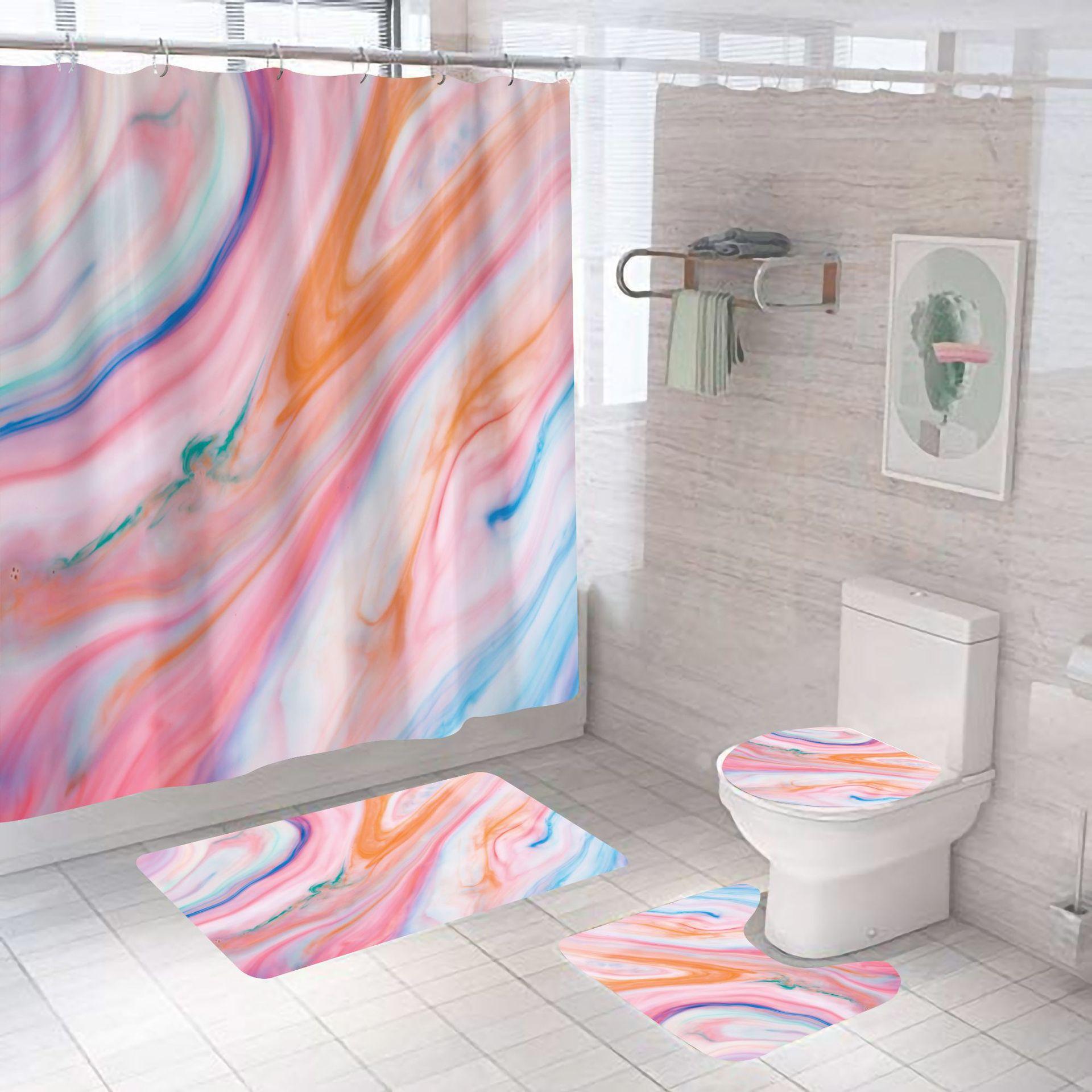 

Занавеска для душа в ванной из четырех частей, цифровая печать, мраморная, водонепроницаемая, занавеска-перегородка для туалета, коврик для ванной 3 set