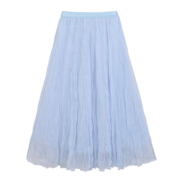 

Feiyuan Women s Versatile Pleated Mesh Midi Skirt - Early Spring, Breathable, Large Hem, Commuter Style. One Size світло-синій колір