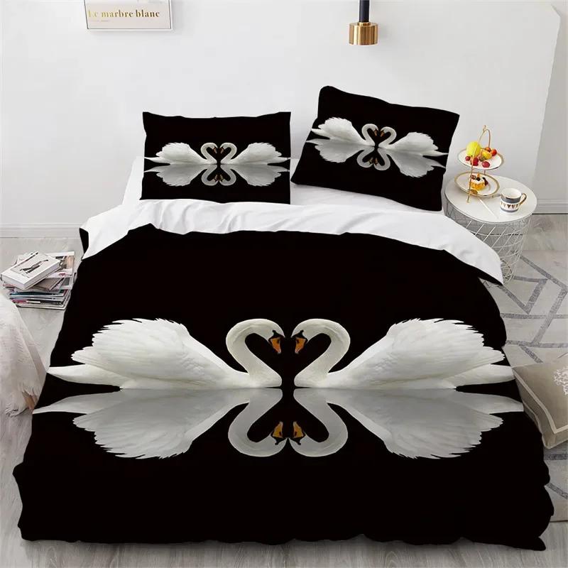 Comforter Romantic Swan Microfiber Flower Bedding Set Wild Animals Twin King For Girls Teen Adults Bedroom Decor