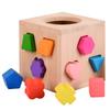 Wooden Young Children Beech Color Primary Color Shape Matching Intelligence Box Geometric Shape Building Block Toy Cognitive Collage