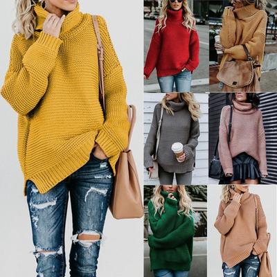 Fall Winter New Women's Long Sleeve Turtleneck Knit Sweater Coat, European American Style Fashion Outerwear