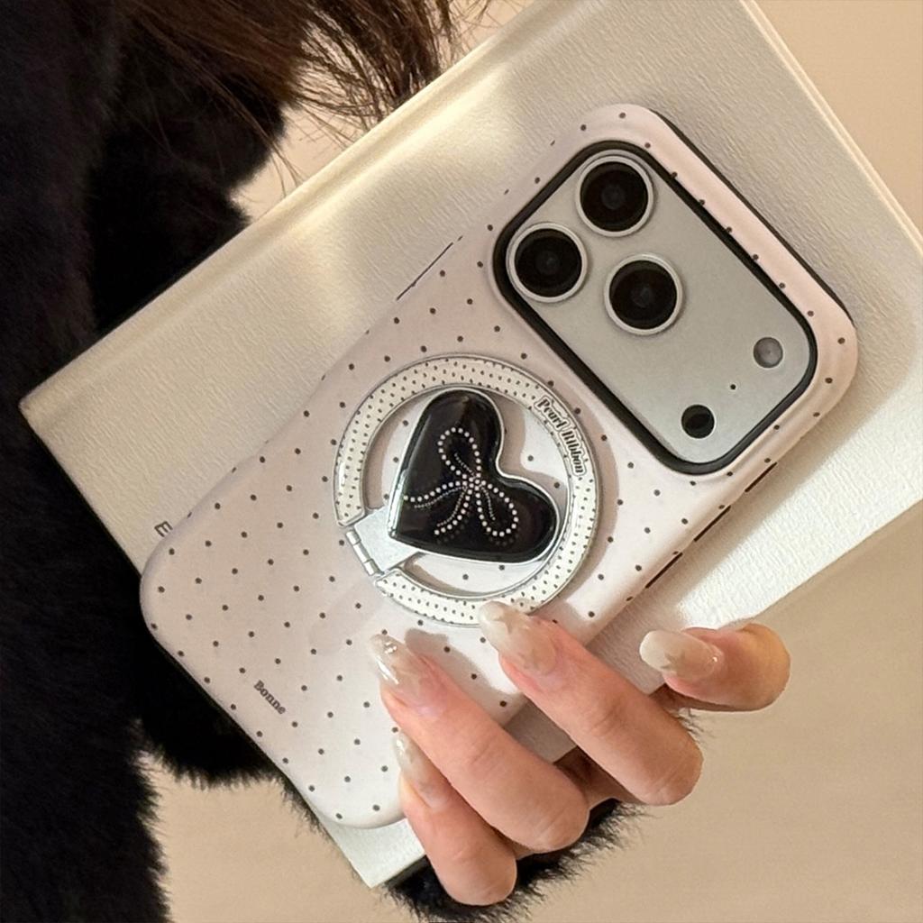 Etui magnetyczne na telefon z serduszkami i kropeczkami, z podstawką, do iPhone 17 Air 16 15 14 13 12 mini 11 Pro Max, odporne na wstrząsy, twarda obudowa
