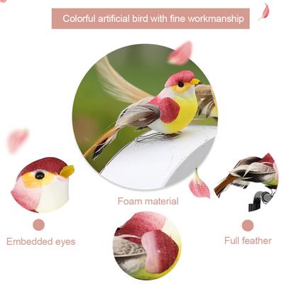 12pcs Small Fake Birds for Crafts, Bird Figures Cute Animal Model Ature Bird Figurines Tiny Bird Figurines Tree Binding Artificial Bird Decor