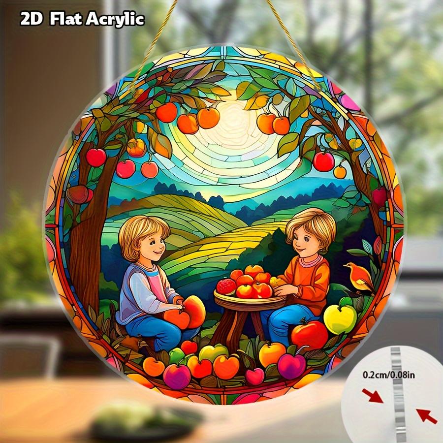 2D flaches Acryl-Apfelbaumgarten-Kunstdesign, Innen- und Außendekoration - Keine Batterien/Strom erforderlich, Kostenlose Tagesdekoration, Ladendekoration, Haltbar