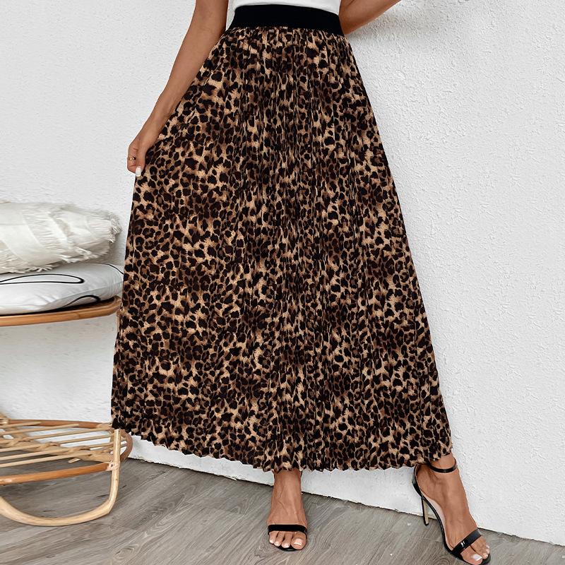 Spring Autumn High Waist Elegant Leopard Printed A Line Skirt