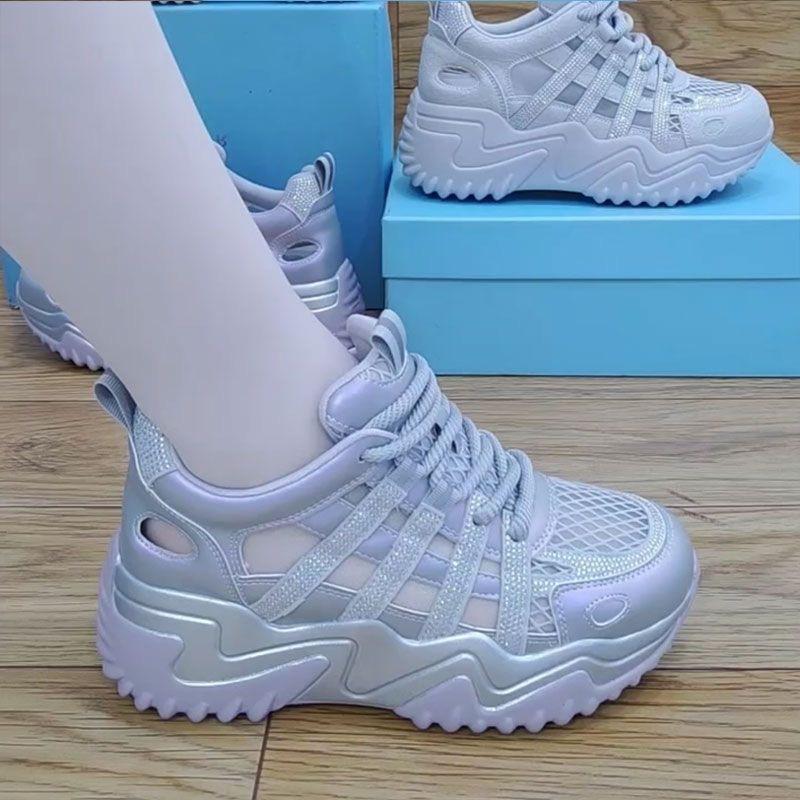 European mesh breathable rhinestone dad shoes for women ins2026 summer new thick-soled casual sports sandals