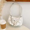 Solid Color Bowknot Shoulder Bag PU Leather Bow Handbag Sweet Women Underarm Bag  Female