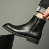 New Trend Leather Zipper Short Boots Men's High Top British Square Head Martin Boots Men's Shoes Chelsea Boots Flat Bottom