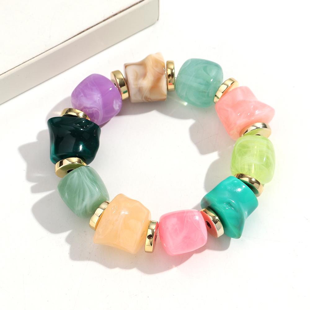 Boho Multicolor Resin Irregular Square Beaded Bracelet for Women Men New Trendy Acrylic Geometric Strechy Bracelet Jewelry Gifts