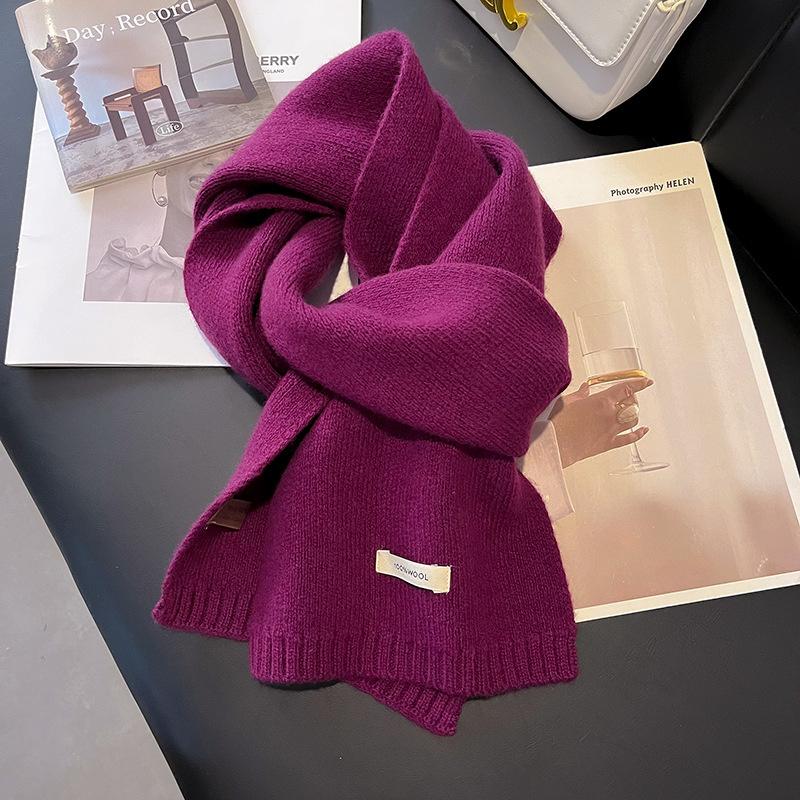 Knitted Scarf Women 100% Wool Winter Warm Scarves Bright Solid Color Design Thickened Shawl Soft Cashmere Pashmina Neck  NEW