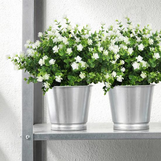 Artificial Camellia Flower with Eucalyptus Leaves 7 Fork Fake Flower with Stem UV Resistant Faux Bloom Indoor Outdoor Wedding Party Decoration