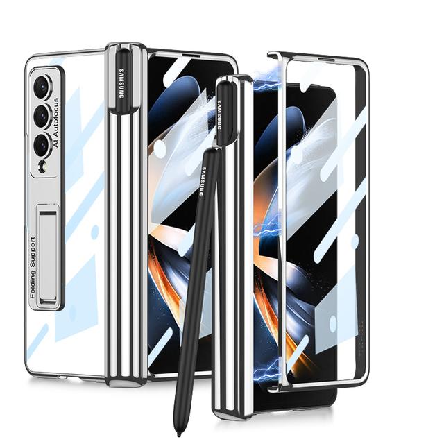 

Магнитный чехол-держатель для ручек для Samsung Galaxy Z Fold 4 5g Fold 4, прозрачный чехол, противоударный чехол с пленкой из закаленного стекла for Galaxy Z Fold 4 серебряный
