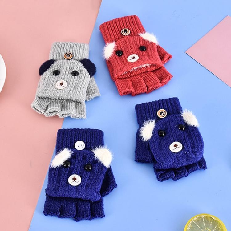 Winter Warm Gloves Cartoon Dog Glove with Flip Top Knitted Half Finger Gloves